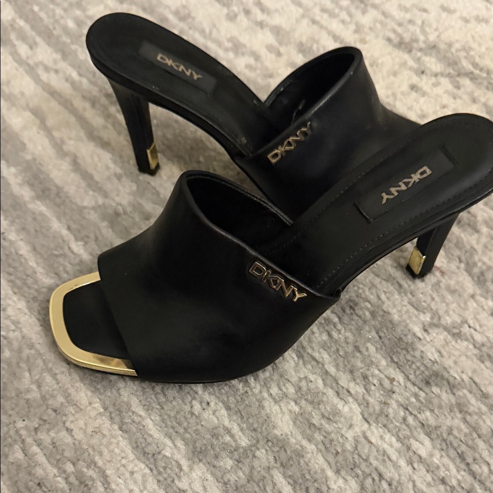 DKNY Black and Gold Women's Heeled Mules